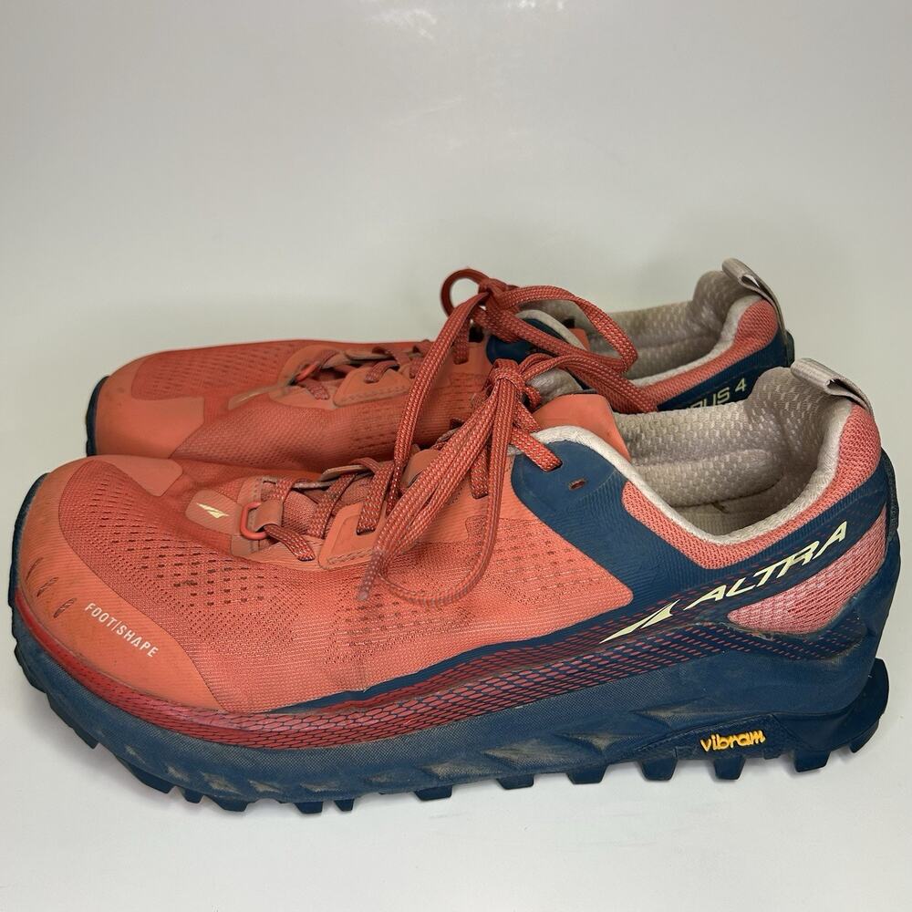 Altra Olympus 4 Trail Running Hiking Shoes Coral Navy Vibram Women's Size 10.5